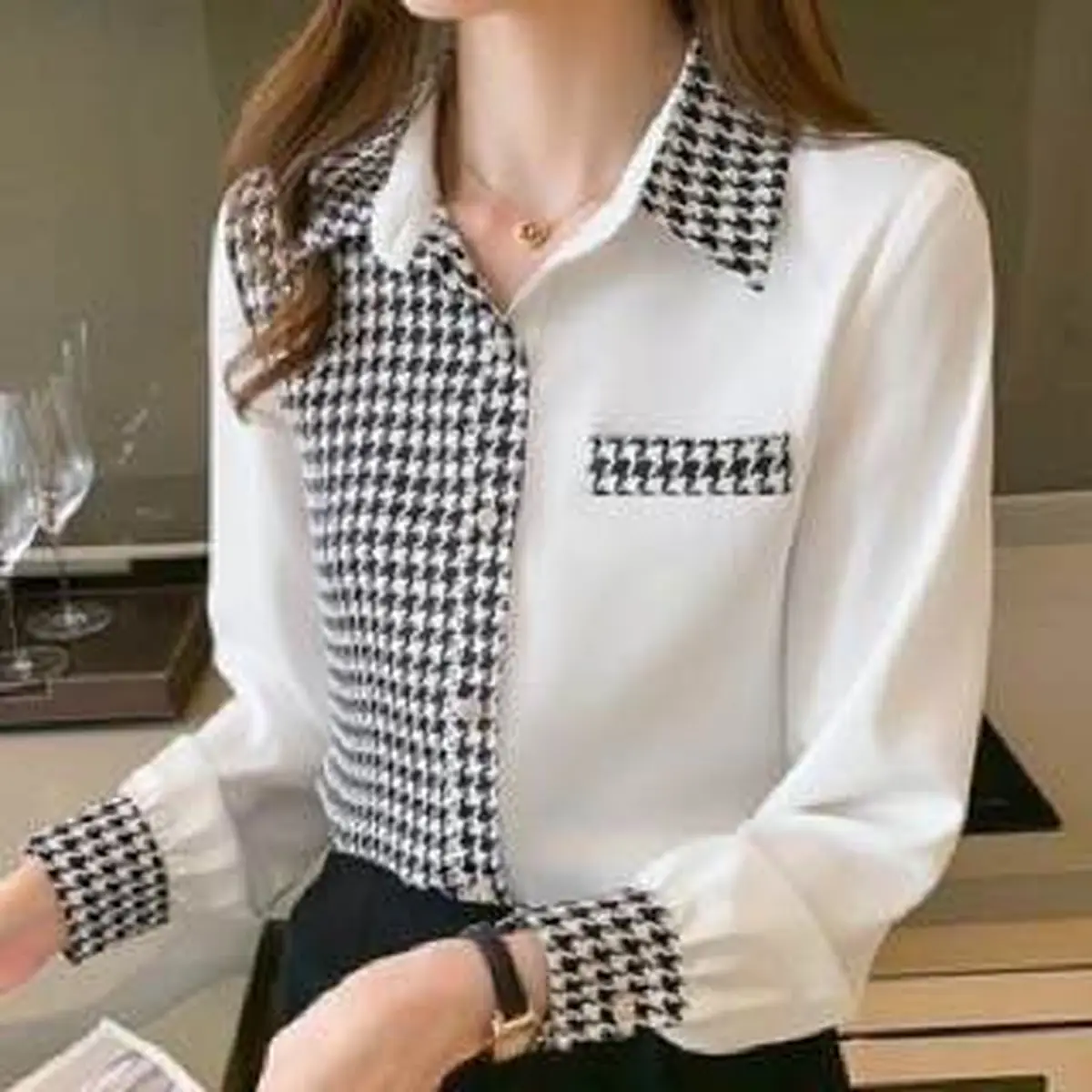 شومیز طرح دار جلو بسته 