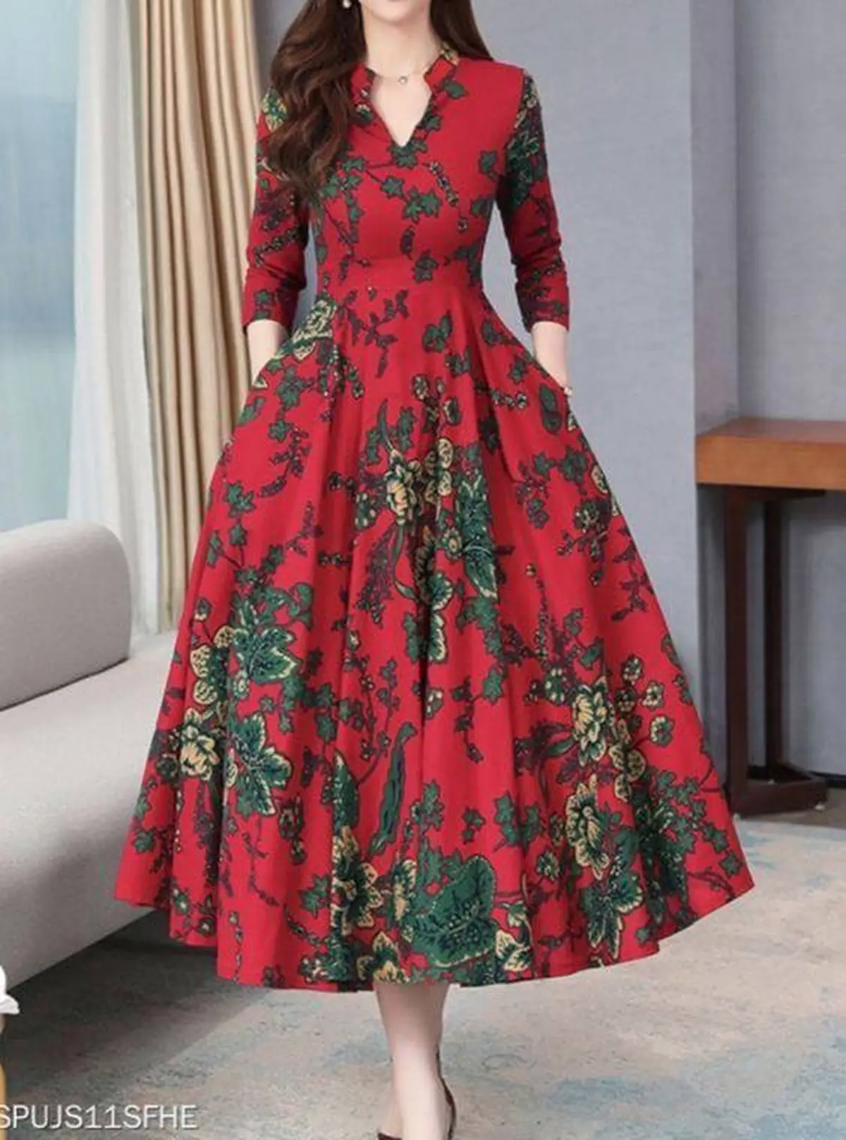 مدل پیراهن نخی گلدار بلند بندری 