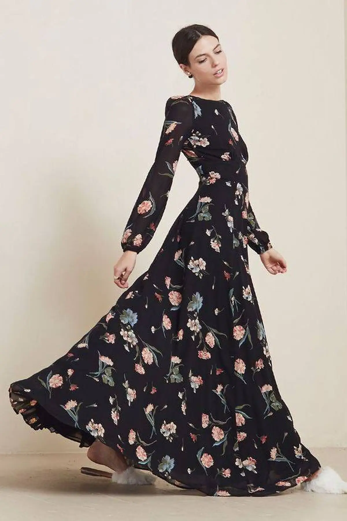 لباس گلدار بلند زنانه ساده
