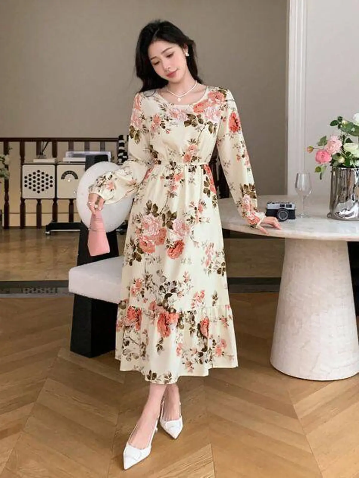 مدل پیراهن نخی گلدار زنانه 