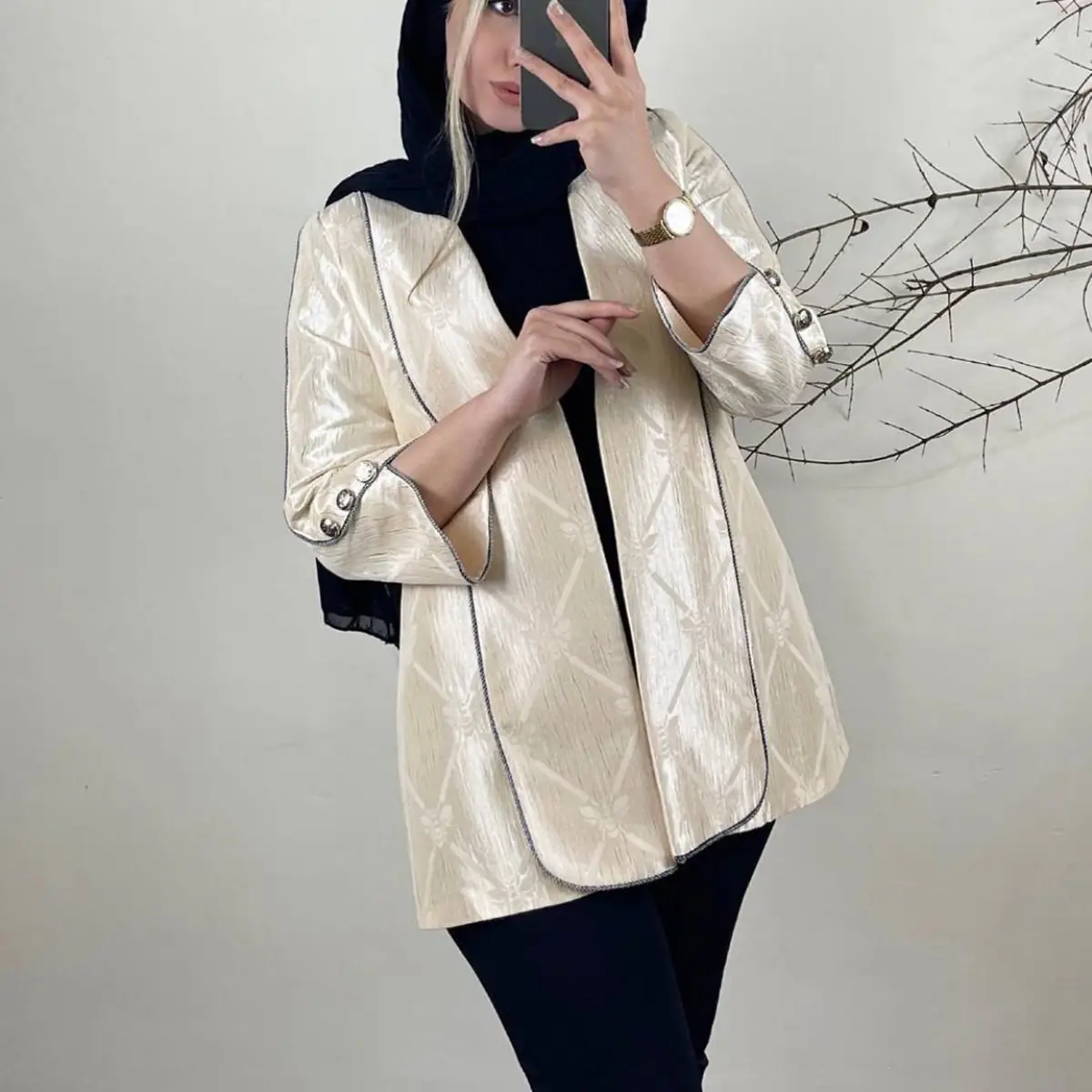 مانتو کتی ژاکارد سفید