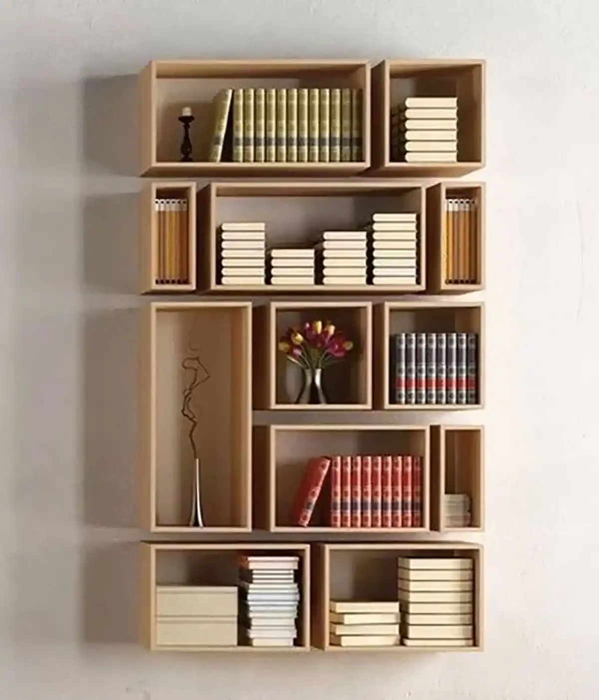 کتابخانه چوبی ساده و شیک دیواری 