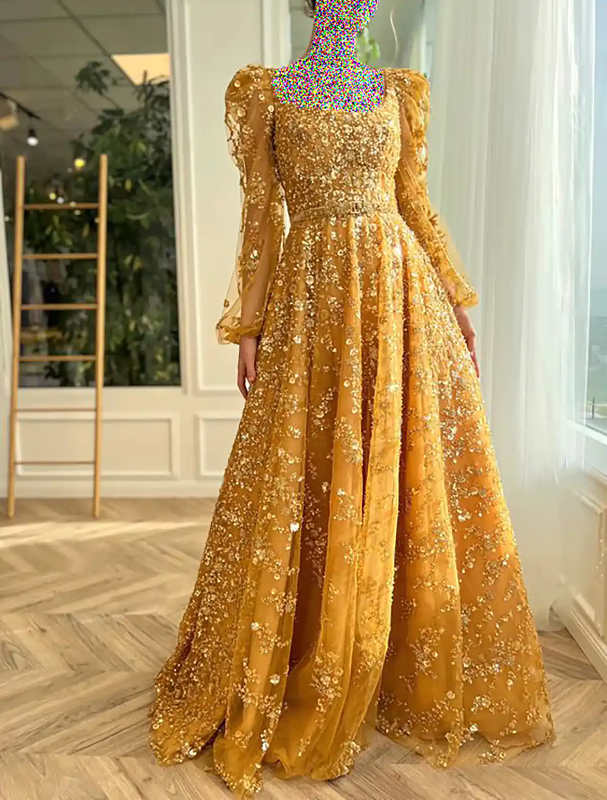 لباس مجلسی لمه طلایی کوتاه