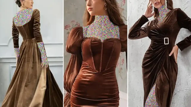 شیک‌ترین مدل‌های پیراهن مخمل قهوه ای زنانه برای مهمانی‌های مجلسی