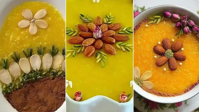 مدل تزیین شله زرد برای نذری‌ها از دارچین تا گل محمدی