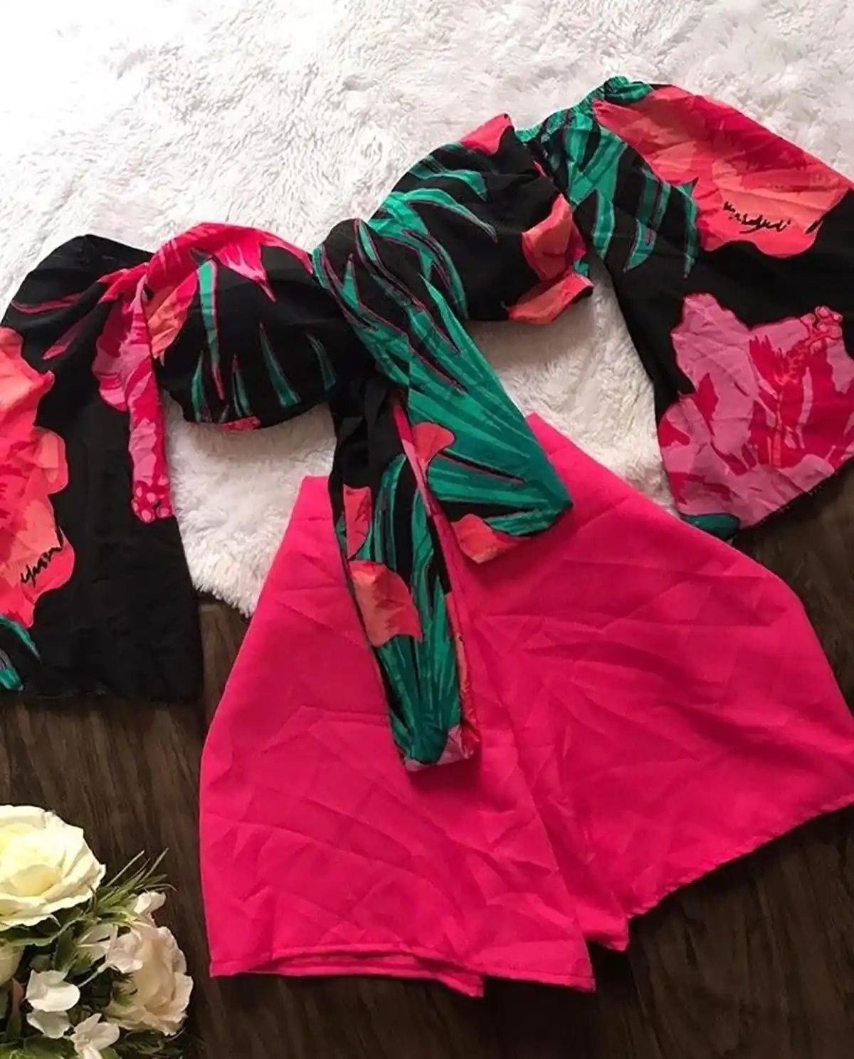 کراپ دخترانه با شلوار بگ 