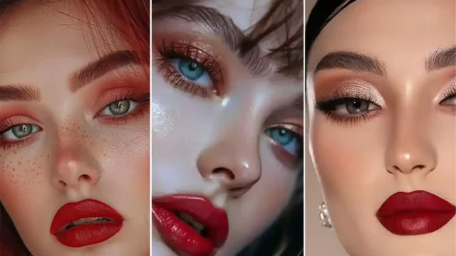 انواع مدل های میکاپ عروس با رژ قرمز مخملی جذاب