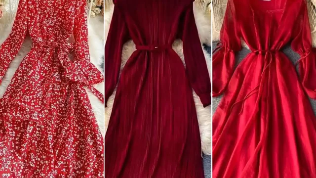 15 مدل پیراهن زنانه بلند قرمز رنگ مناسب جشن یلدا