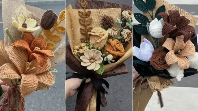 دسته گل بافتنی بهترین ایده‌ها برای هدیه دادن + عکس