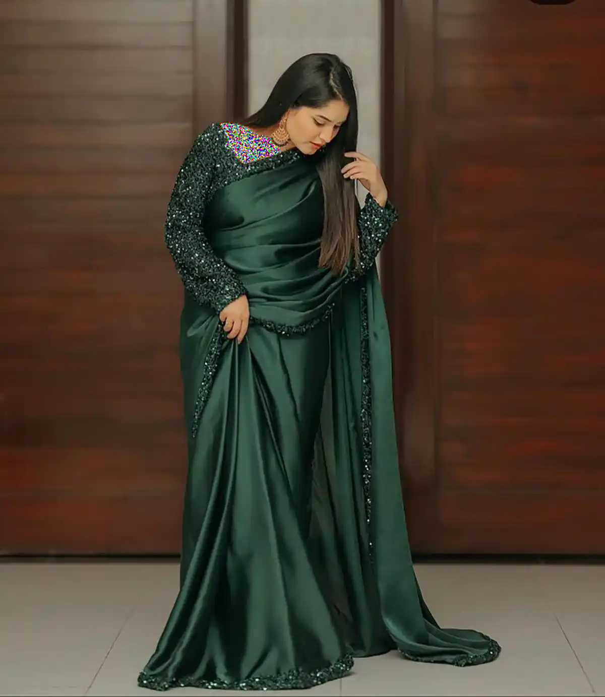 لباس مجلسی سبز پولداری 