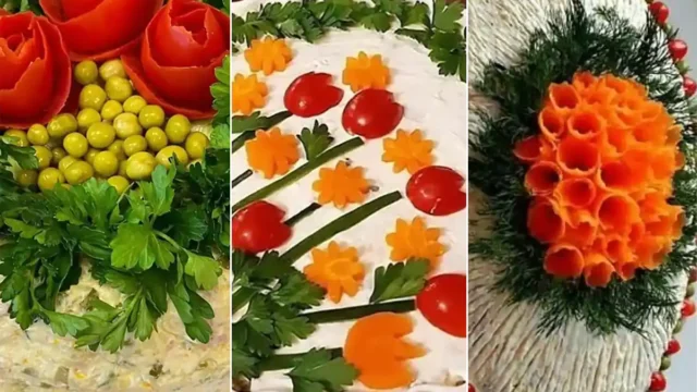 تزیین سالاد الویه ساده با سبزیجات در خانه