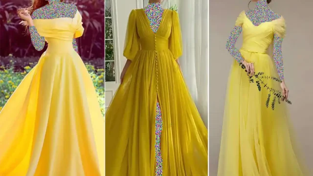 با این مدل پیراهن مجلسی بلند زرد همه رو شگفت‌زده کن