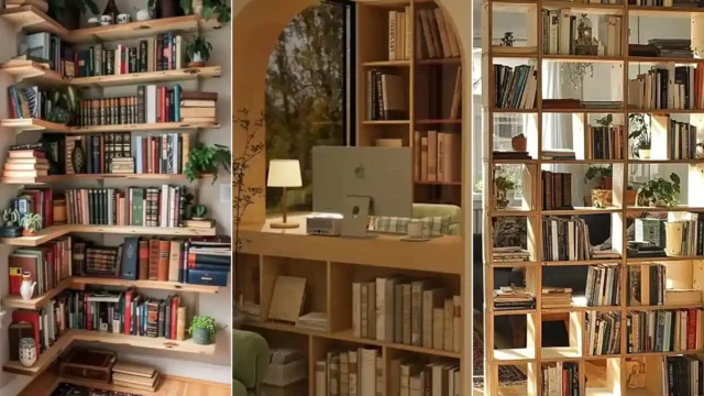 طراحی‌های مختلف کتابخانه دیواری مدرن برای اتاق‌های نشیمن کوچک و شیک