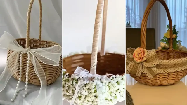 ایده‌هایی برای تزیین سبد هدیه عروس با استفاده از گل‌های طبیعی و روبان‌های فانتزی