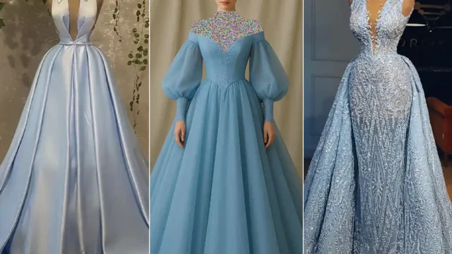 لباس مجلسی آبی پاستیلی | مخصوص عروسای خاص‌پسند که دنبال رنگ ملایم و متفاوت برای عقد هستن