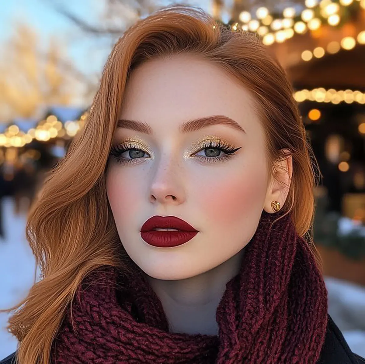 آرایش با رژ قرمز تیره
