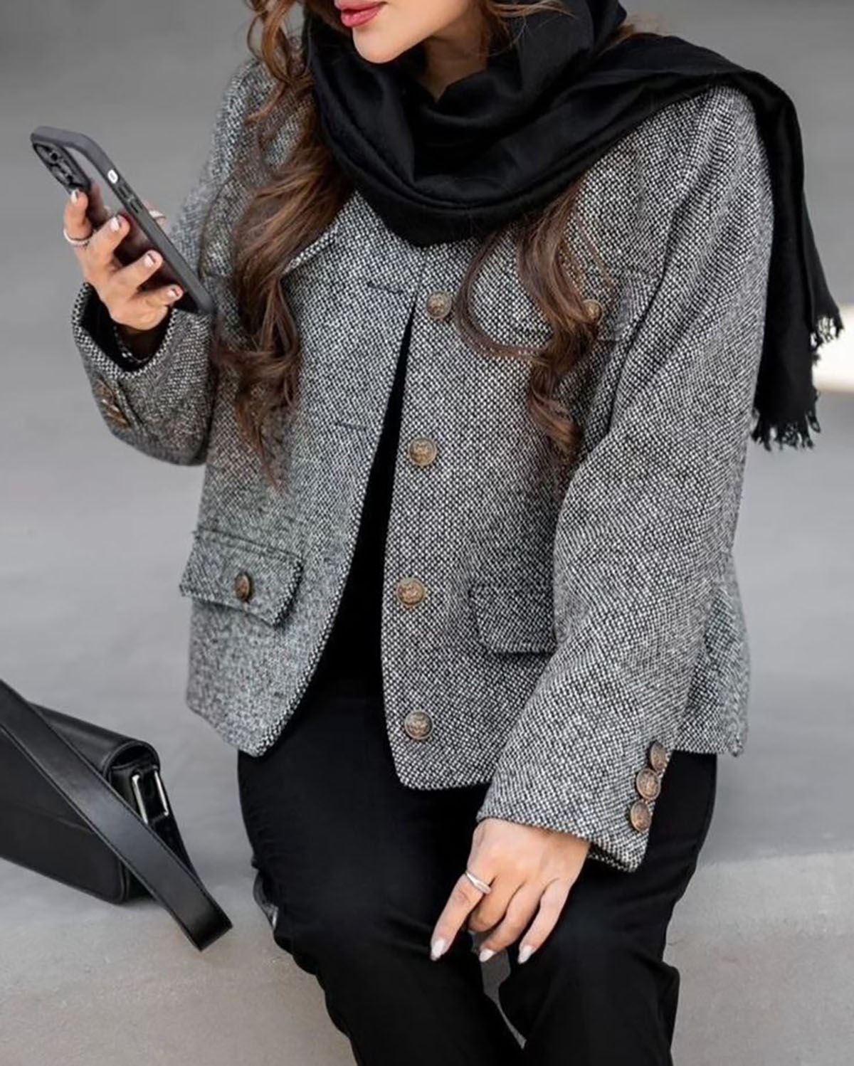 استایل با کت کوتاه مشکی