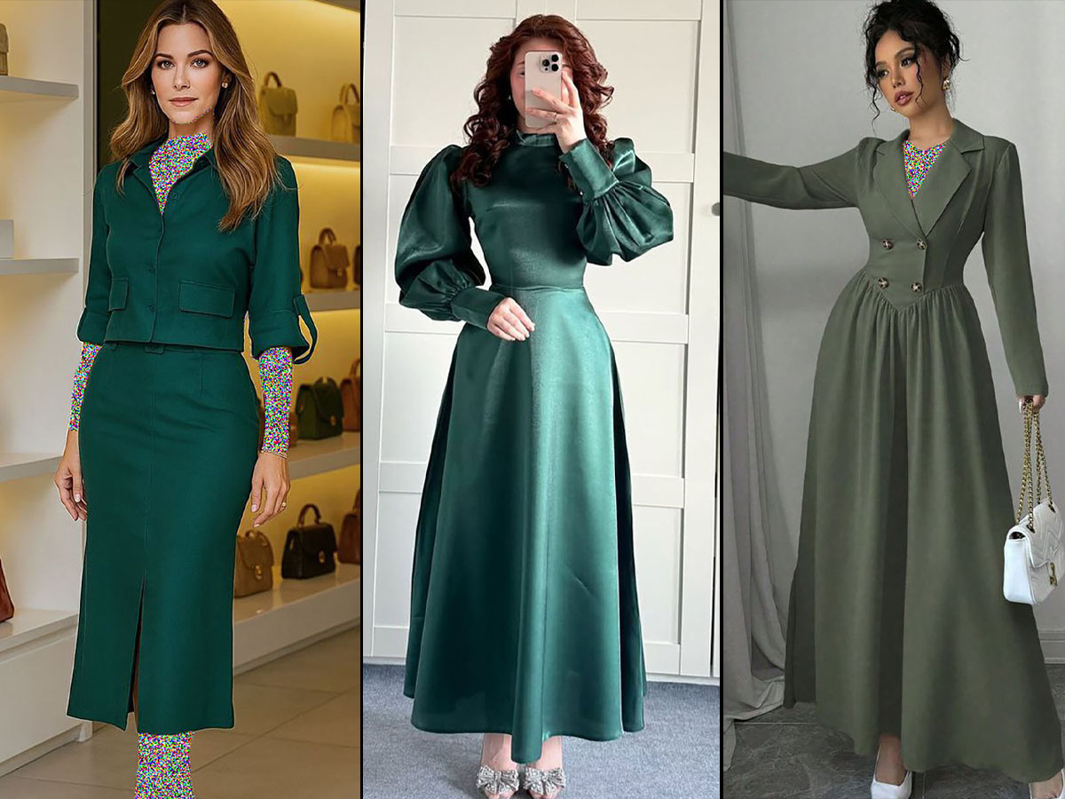 لباس مجلسی سبز زیتونی