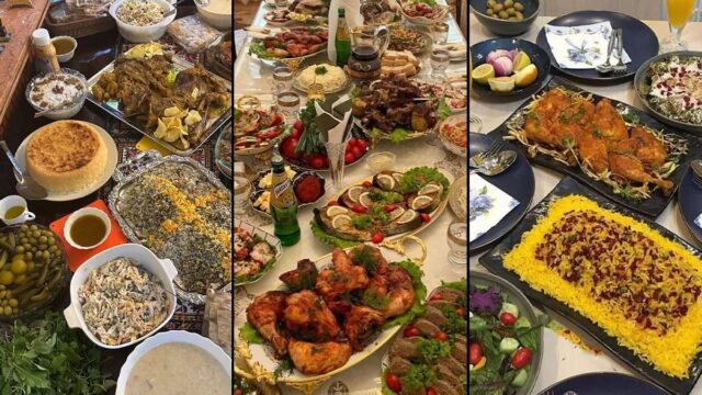 چیدمان سفره مهمانی | چیدمان غذاهای رنگارنگ برای مهمونی