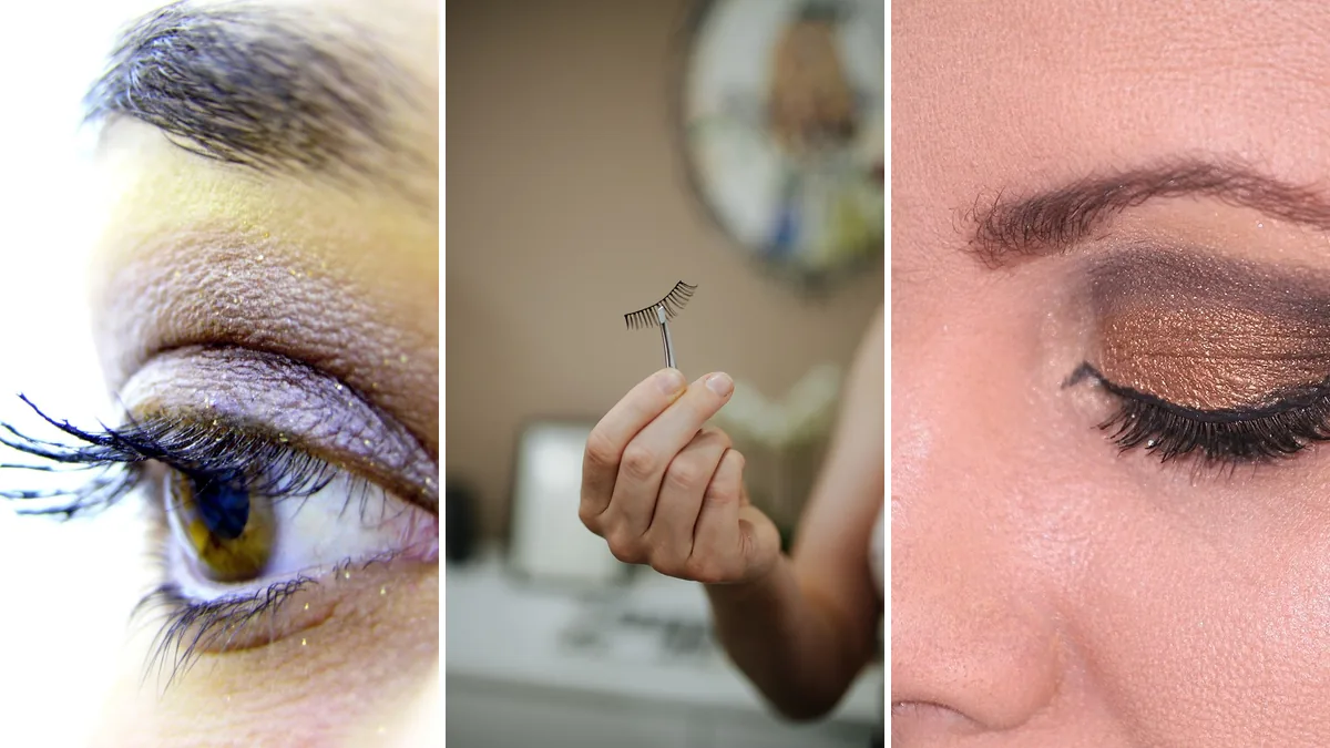 کلاژ سه‌عکسی از مدل ریمل مژه و مژه‌های بلند